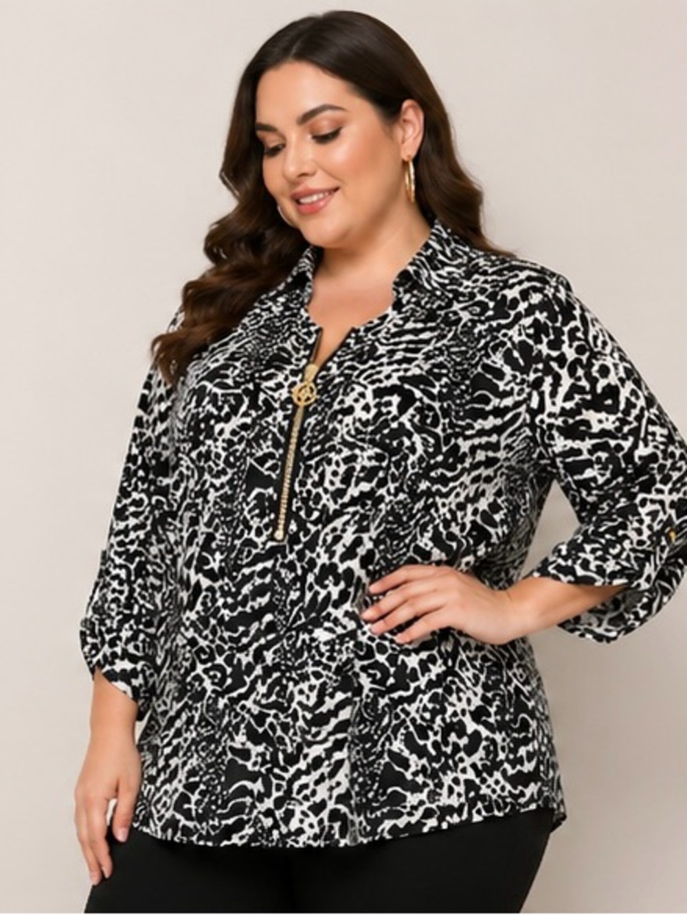 🖤 Michael Kors Animal Print Zip Blouse – Size 3X – NWT 🖤 - Picture 6 of 7